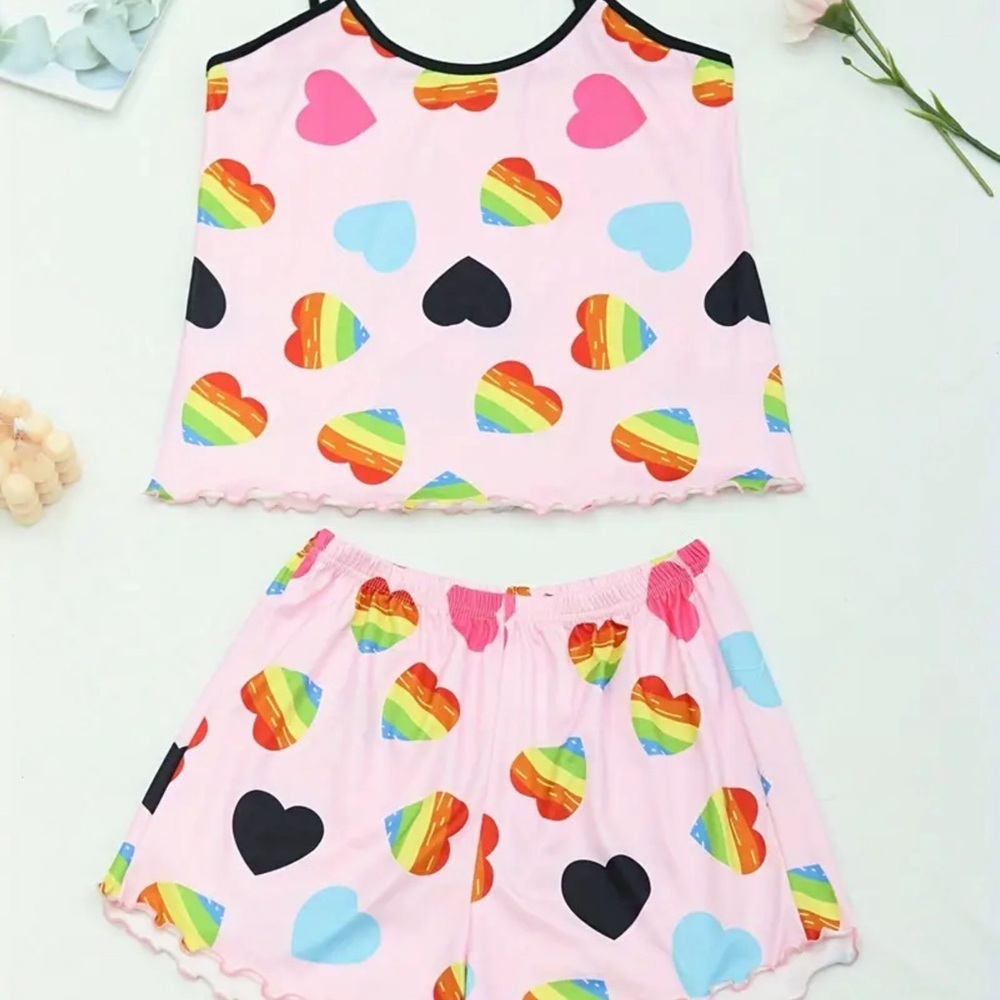 NEW Women’s tank short pajama set cute pink rainbow pride XL​​